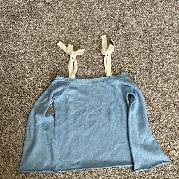 Lovers + Friends' Mercer Sweater Dusty Blue Tie Long Sleeve Wool Mix Size Small - Picture 2 of 12